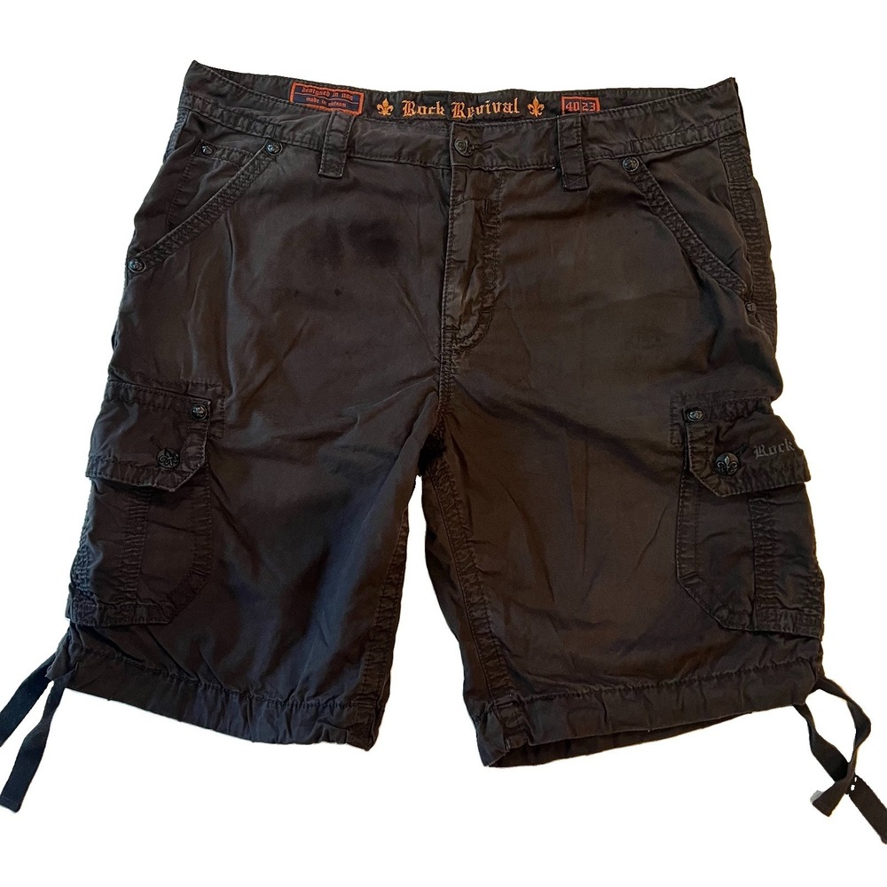 Rock Revival Shorts Mens 40 Black Cargo Relaxed Fit Baggy Y2K Drawstring